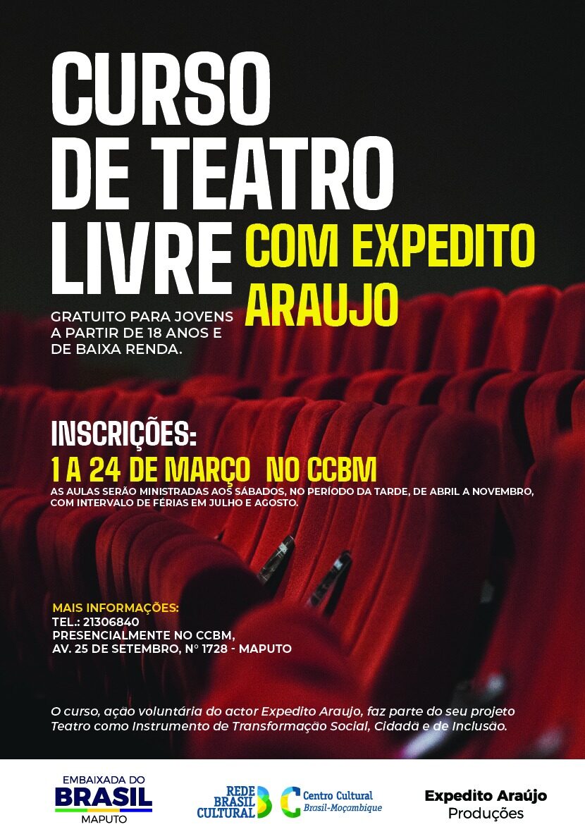 Expedito Araújo oferece aulas gratuitas de teatro no Centro Cultural Brasil Moçambique